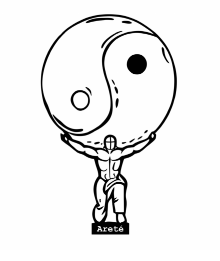Atlas trägt das Yin-Yang-Symbol
